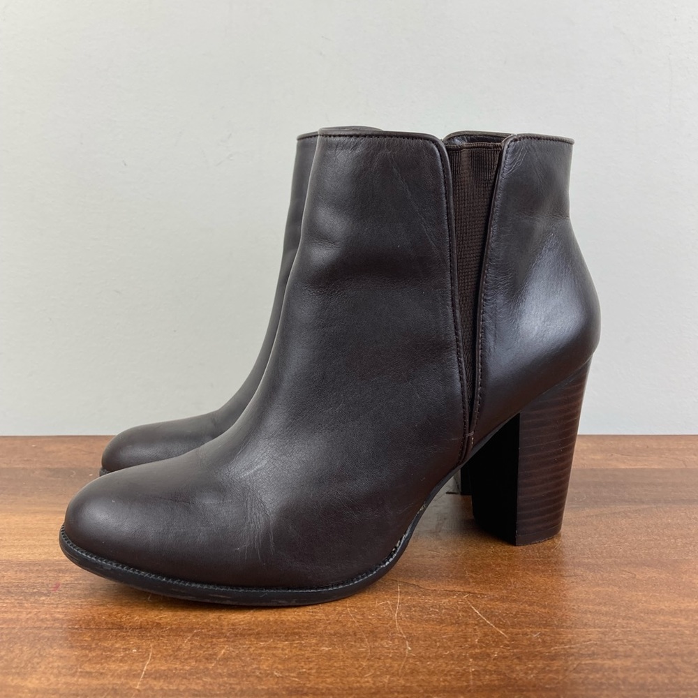 Ann Taylor Leather Ankle Bootie Brown Women’s Size 7M Pull On Boots Heeled. - Picture 1 of 13